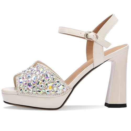 TDD Platform Sandals Women Peep Toe Strappy Shoes Dressy Wide Comfortable Summer Chunky High Heels Rhinestone Crystal Ladies Fashion Wedge Stylish Thick 5 Inch Pumps2