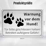 Vorsicht Hund Schild, Aluminium Warnung vor dem Hund Schilder Mit Selbstklebend, UV-beständig Wasserdicht Achtung Hund Schild Hundeschilder Warnung 30x20cm