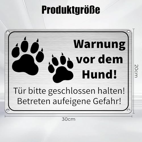 Vorsicht Hund Schild, Aluminium Warnung vor dem Hund Schilder Mit Selbstklebend, UV-beständig Wasserdicht Achtung Hund Schild Hundeschilder Warnung 30x20cm