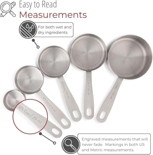 Image of Stainless Steel Measuring Cups & Spoons - 10 Piece Heavy Duty Measuring Cups & Spoons Set for Dry Foods, Spices or Liquids
