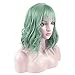 DAOTS 14 Inches Curly Wigs with Bangs for Women Girls Heat Resistant Synthetic Hair Wig (Green)