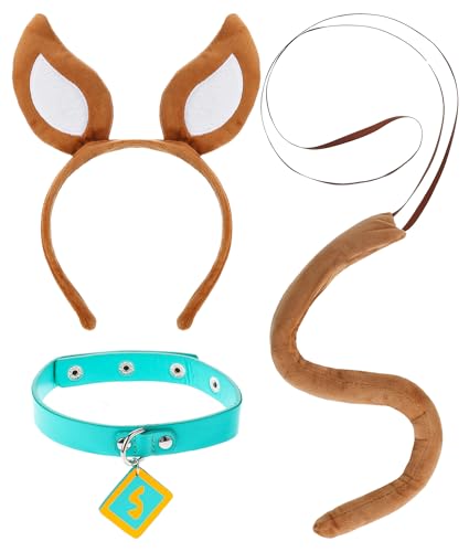 EchoElce 3Pcs Halloween Dog Costumes Accessories Include Brown Dog Ears Headband and Tail Collar for Men Women Halloween Animal Cosplay Party Supplies