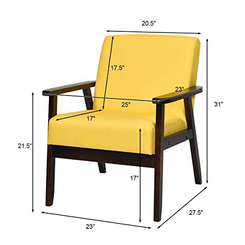 Giantex Mid-Century Modern Accent Chair, Retro Fabric Armchair, Solid Hardwood Made, Upholstered Linen Lounge Arm Chair For Living Room (1, Yellow) #TOP2