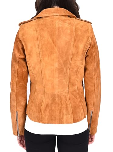 Veste de motard en daim Selena femme en marron clair fermeture éclair taille 40 regular - 2