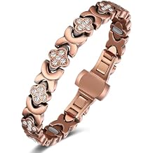 Jecanori 5X Strength Magnetic Copper Bracelet for Women Ellipse Magnets Pure Copper Magnetic Bracelet Premium Butterfly Clasp & Adjustable Length Four-Leaf Clover Health Bracelets