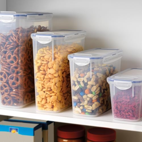 Image of LocknLock Easy Essentials Pantry Food Storage Container Set /Food Storage Bin Set, Rectangular, BPA-free /Dishwasher Safe, 4 Piece - Clear