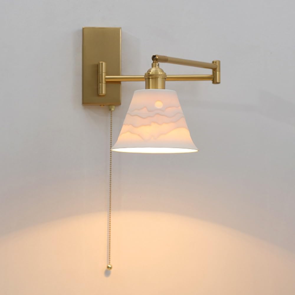 Kinkiet Ścienny Vintage 1-Light, Biała Ceramika, Złoty