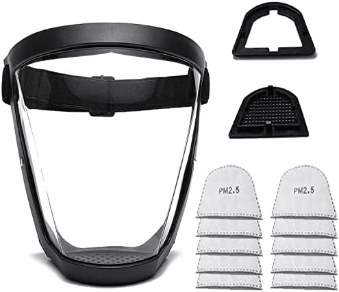 Plastic Full Face Shield Full Protection Equipment with for Unisex and Adult, Reusable No Fogging Transparent Face Shield with Adjustable band, High-Definition Black