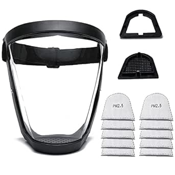 Plastic Full Face Shield Full Protection Equipment with for Unisex and Adult, Reusable No Fogging Transparent Face Shield with Adjustable band, High-Definition Black