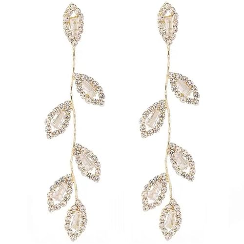 Dangling Earrings for Women Bridal Earrings for Wedding Rhinestone Wedding Prom Anniversary Delicate Leaf silver drop Earrings Long Earrings- Elegant Earrings