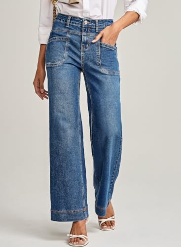 EVALESS Womens Jeans Wide Leg High Waisted Straight Bootcut Jeans Trendy Fall 2025 Zimbaplatinum Stretchy Denim Pants3