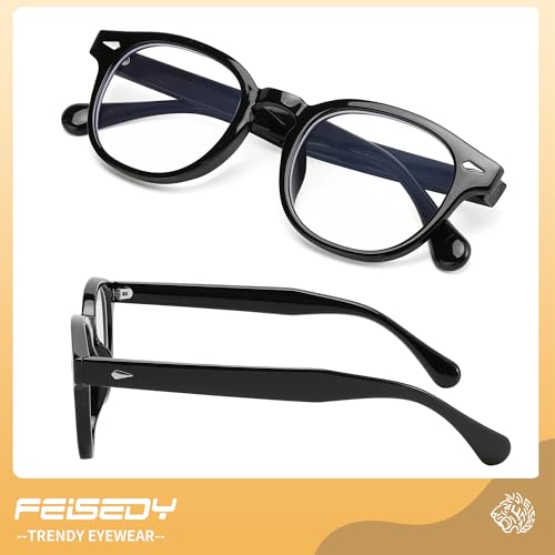 Image of FEISEDY Retro Vintage Round Blue Light Blocking Glasses Classic Eyewear Frame for Women Men B2349