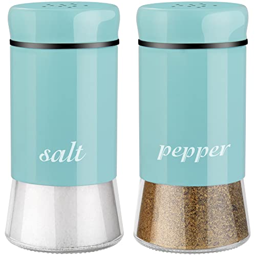 Turquoise Salt and Pepper Shakers - Turquoise Kitchen Decor & Teal Kitchen Accessories- 5 oz Farmhouse Glass Salt and Pepper Set for Cooking Table, RV, BBQ, Easy to Clean & Refill