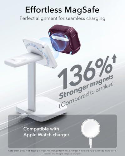 Image of ESR for AirPods 4 Case, Compatible with AirPods 4th Generation Case (2024) (USB-C), Compatible with Magsafe, Drop-Proof Lock, Easy Open, Cyber Series, Burgundy