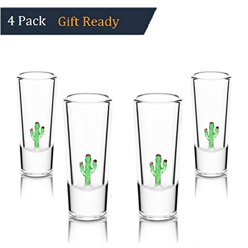 Icing On The Cake Ioc Baja Collection Authentic Mexican Artisanal Tequila Shot Glasses With Glass Blown Cacti - 4 Shot Glass Pack 2 Oz 50 Ml-Fathers Day Kitchen Supplies Fun Ideal Housewarming Gift #TOP2