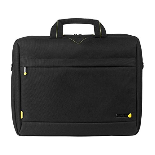 Techair 14.1 Slim Line Top Loader with Documents Compartment and Shoulder Strap in Black - Tan1204v2