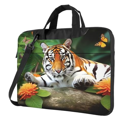 Sacoche ordinateur portable grande capacité imprimé tigre et oiseaux résistante