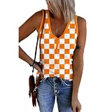 Football Season Apparel Women Orange Plaid Shirt Gameday Outfits for Football Mom Shirt Orange Volunteer Tank...