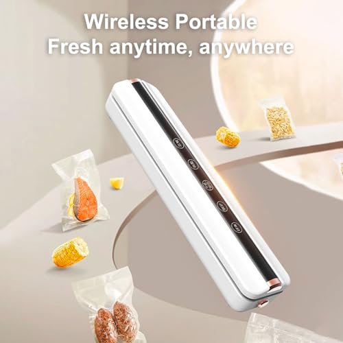 Vacuum Sealer Machine, Automatic Food Vacuum Sealer Machine Wireless One- Touch Vacuum Sealing Machine for Dry and Wet Food Storage, Up to 50 Times