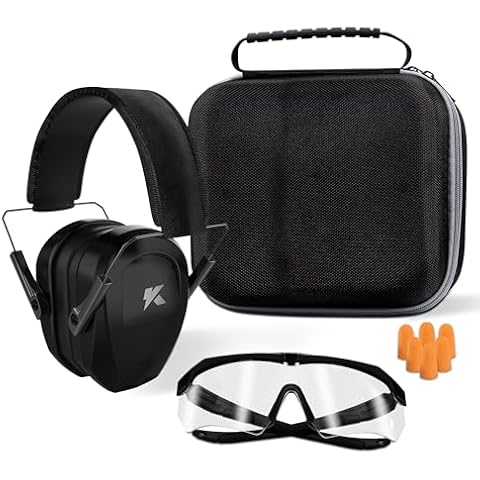 ucho 34dB Shooting Ear Protection Set Maximum Hearing Protection for Gun Range, Eye Protection Shooting, 3x Earplug and Hard Case Cover