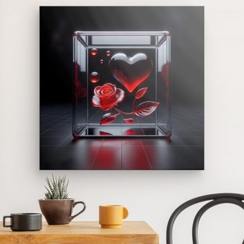 Art mural cœur en verre pour rompre la monotonie d'un mur blanc 60x60 cm