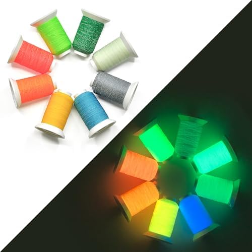 Luminary Glow in The Dark Embroidery Thread Kit,8 Colors 40WT (108D/2) Machine Sewing Thread, 300M (320Y) per Spool for Embroidery, Quilting, Hand Crafts & Sewing