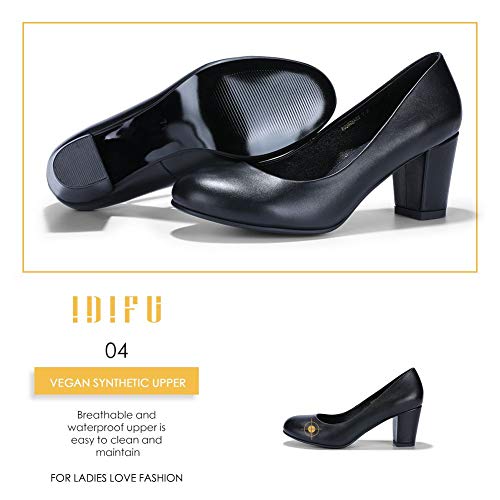 IDIFU Women's Sherry Dress Low Block Chunky Heels Pumps Closed Round Toe Shoes for Wedding Office Evening (Black Pu, 7.5 M US) by IDIFU - Image 6