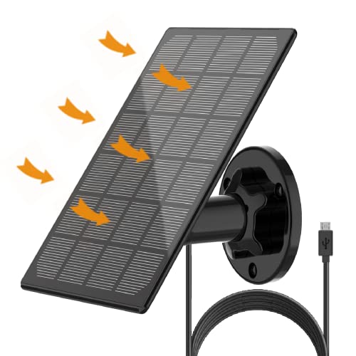 Solar Panel for Outdoor Camera, IP66 Waterproof Solar Charger, Continuous Solar Power Supply for Security Cameras, with 10ft Cable Type-C Port & Micro USB Adapter Solar Panel, 360° Adjustable Bracket