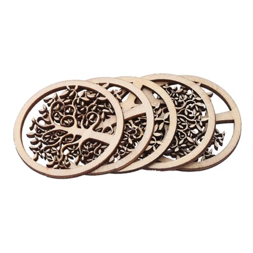 SEWACC 10pcs Wood Craft Round Family Tree Crafts Making Accessories Embellishments Decor Ornament DIY Bookmarks Wooden Slice - Image 4