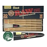 RAW Cones Black King Size: 20 Pack & Loader - Patented Slow Burning Pre Rolled Cones & Tips, Includes GB Sticker, 109mm Ultra Thin Classic Rolling Papers with Filter