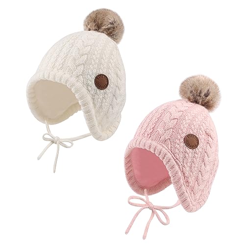 Zsedrut Winter Kids Beanie Infant Toddler Boys Girls Hat Cable Knitted Pompom Beanies Children with Fleece Lined