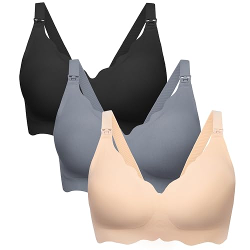 HBselect 3Pack Sujetador Lactancia de Maternidad, Sujetador de Lactancia Sin Costuras para Mujeres