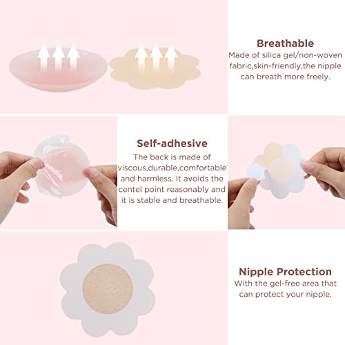 Bigqin 12 Paires Cache-tétons Auto-adhésif Mamelon Pasties, 4 Pétales Poitrine en Silicone Réutilisable, 20 Couvre-tétons Invisibles Tissu Non Tissé Nipple Cover pour Fête de Filles Femmes – vue 3