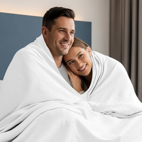 Utopia Bedding Cotton Blend Manta Waffle Blanca Queen - 90x90 Pulgadas miniatura 5
