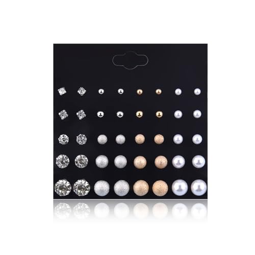 Image of 20 Pairs Stud Earrings Crystal Pearl Earring Set Ear Stud Earring for Women Men Silver and Gold for Christmas Gifts