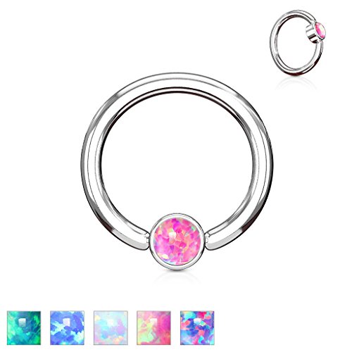 Lobal Domination 1 Piece Opal Set Flat-Back Captive Bead Septum/Nipple Rings - 16G Or 14G Body Jewelry (14G - White) #TOP1