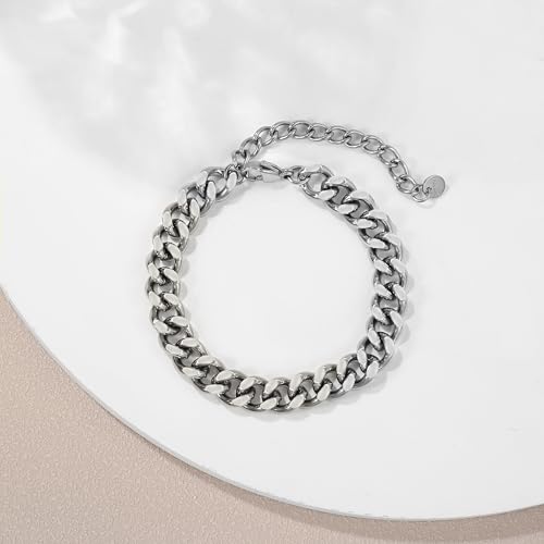 Pulsera para hombre de acero inoxidable 316L, cadena cubana 9 mm miniatura 6