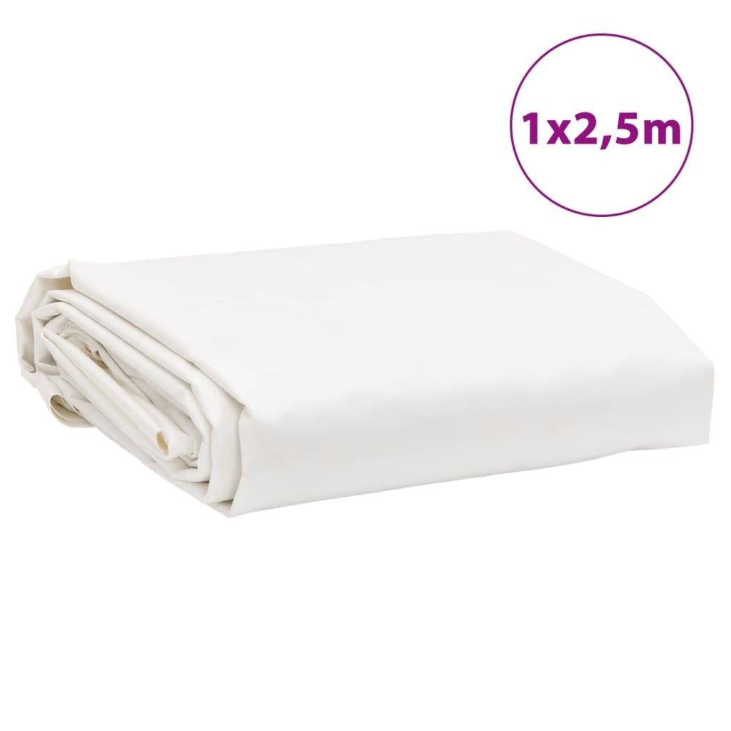 Lona blanca de 1 x 2,5 m, 650 g/m², lona con revestimiento de PVC, ojales en todos los bordes, impermeable, resistente a los rayos UV y al moho para jardín, coche, remolque, barco, obra, etc