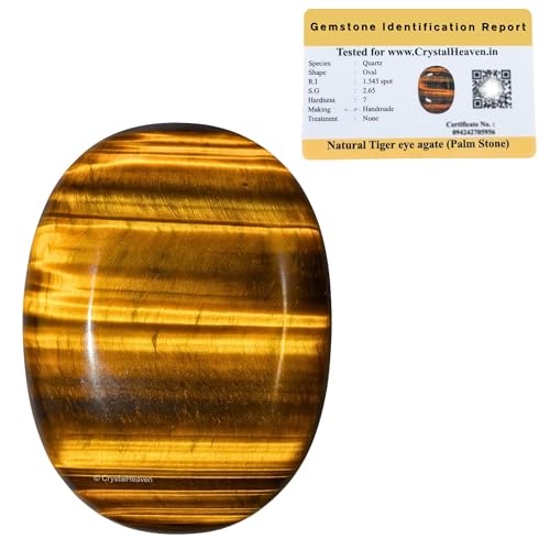 Image of Certified Tiger Eye Agate Palm Pebbles Stones For Anxiety Stress Relief | AAA Grade Original Healing Gemstone Agate Palm Stone For Yoga Meditation Spiritual Reiki Feng Shui