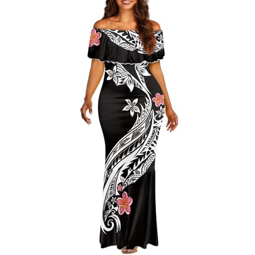 Image of Polynesian for Women S-7XL Off Shoulder Maxi Dress Hawaiian Summer Dresses