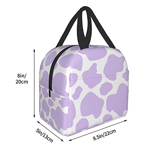 Cow Print Purple Insulated Lunch Bag Reusable Lunch Box For Girls Meal Portable Container Tote For Women Work Travel Picnic #TOP4