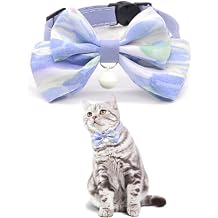 Plaid Bow Tie Breakaway Cat Collar,Cute Kitten Collar with Bell and Rabbit Pendant - Adjustable Size 7.87"-11.78" Ribbon Blue, M