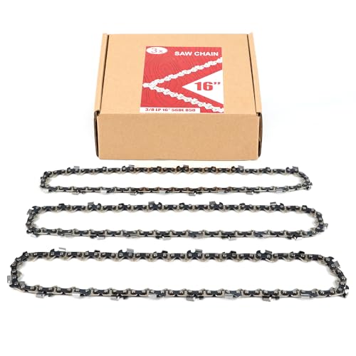 PETOX 3-Pack 16 Inch Chainsaw Chain 56 Drive Links, 3/8' Pitch, 0.050' Gauge, Fit for Craftsman, Remington, Greenworks, Earthwise, Echo, Ryobi, Husqvarna Chainsaws and More
