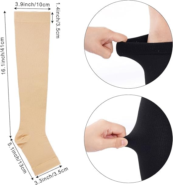 3 Pairs Black, Nude Open Toe Compression Socks for Women & Men Stockings Knee High Stockings Circulation20-30mmHg is Best Support - Image 2