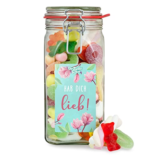 Hab Dich Lieb Süßigkeitenglas – süßer Nasch-Mix im Geschenkglas, tolles Geschenk für Valentinstag, für Freund, Freundin oder Familie