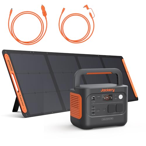 Jackery Explorer 1000 v2 Solargenerator Set, 1070Wh E1000 v2 LiFePO4 Powerstation mit 200W Solarpanel, 5 m Verlängerungskabel & DC8020 Kfz-Ladekabel, 1 Std. Schnellladung, für Camping & Wohnmobil