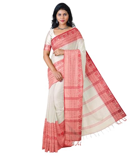 Image of eC ESHA'S COLLECTION Women's Cotton Blend Begumpuri Handloom Saree With Unstitched Running Blouse Piece