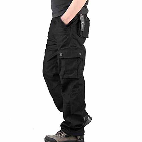 Men's Outdoor Casual Loose Multi Pocket Cargo Pants Solid Military Athletic-Fit Trousers By Summer Us Black 36 #TOP1