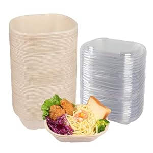 20OZ Disposable bowls with lids, Sugarcane Fiber Paper Bowls take away food containers meal prep food storage deli container Freezer Safe 50 PACK