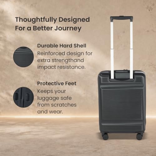 Image of SWISS MILITARY Pascal Hard 55cm Lightweight PC Small Cabin Travel Luggage Trolley Bag, Anti-Theft Zippers & 3-Dial Lock, 360 Wheels, Wet Pocket & Aluminium Trolley Handle Suitcase Capacity 51L-Black